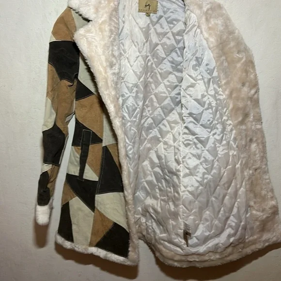 Vintage 90s Penny Lane Style Suede Patchwork Coat Size Medium - Picture 5 of 7